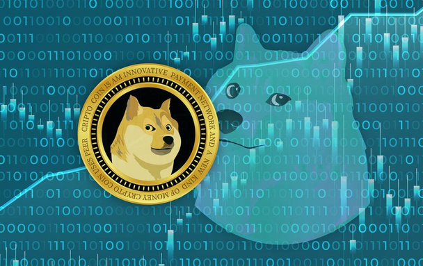 ドージコイン犬仮想通貨画像。3Dイラスト. - 写真・画像