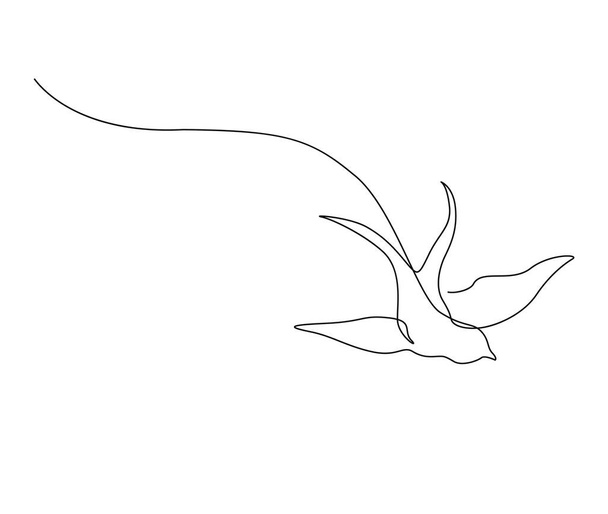 Kontinuierliche einzeilige Zeichnung eines fliegenden Schwalbenvogels. Einfache Scheunenschwalbe Umriss Vektor Illustration.  - Vektor, Bild