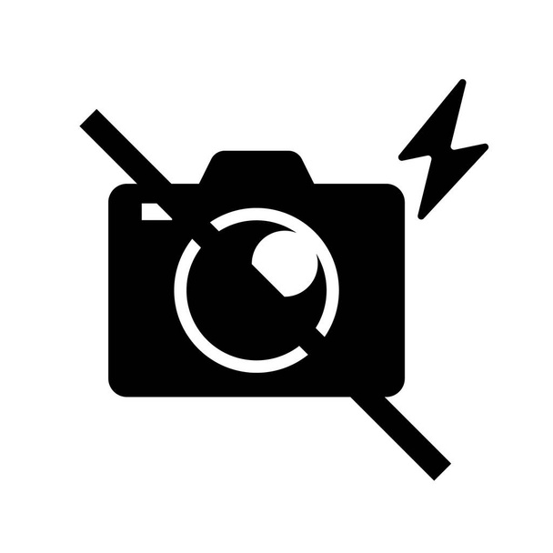 Fényképezőgép flash fotózás tilos sziluett ikon. Kameraszabályozás. Vágható vektor. - Vektor, kép