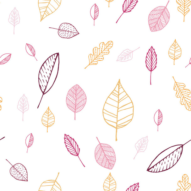 hojas de otoño de color rosa, amarillo y violeta sobre fondo blanco patrón sin costuras - Foto, Imagen