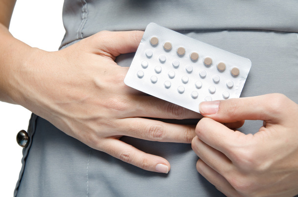 Woman holding contraceptive pills rotect for pregnant  - Photo, Image