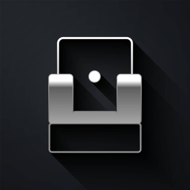 Silver Cinema chair icon isolated on black background. Long shadow style. Vector - Vector, Image