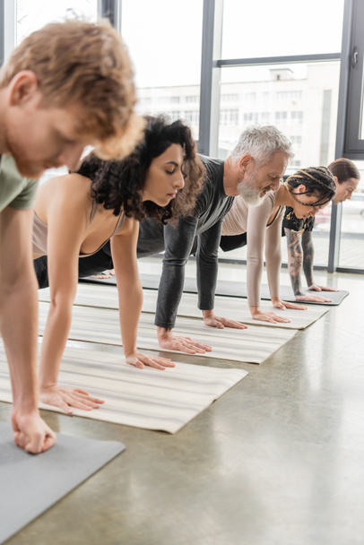 Multiethnic people standing in Plank asana on mats in yoga class  - Foto, immagini