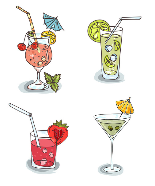 Verschillende cocktails met fruit - Vector, afbeelding