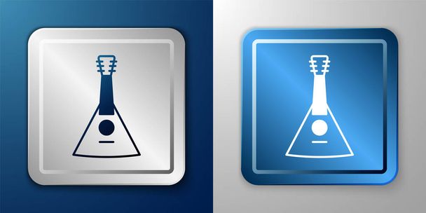 White Musical instrument balalaika icon isolated on blue and grey background. Silver and blue square button. Vector - Vector, imagen