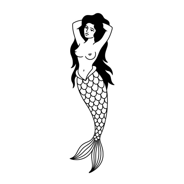 illustration de tatouage traditionnel sirène - Vecteur, image