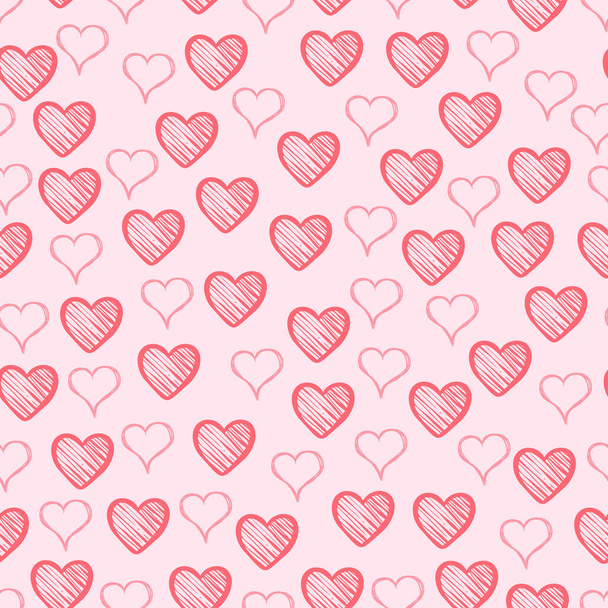 hand drawing doodle pink love hearts tile seamless pattern - Vektör, Görsel