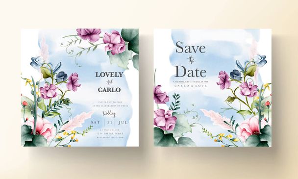 luxury invitation template with floral watercolor - Vector, Image