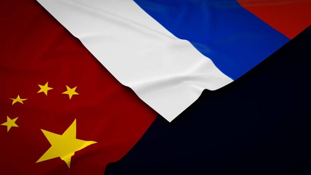 Chiny i Rosja flaga obraz 3d renderin - Zdjęcie, obraz