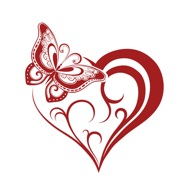 Butterfly with heart silhouette - Vector, Image