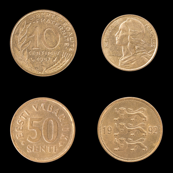 フランス、エストニアの表側、逆のコイン. - 写真・画像