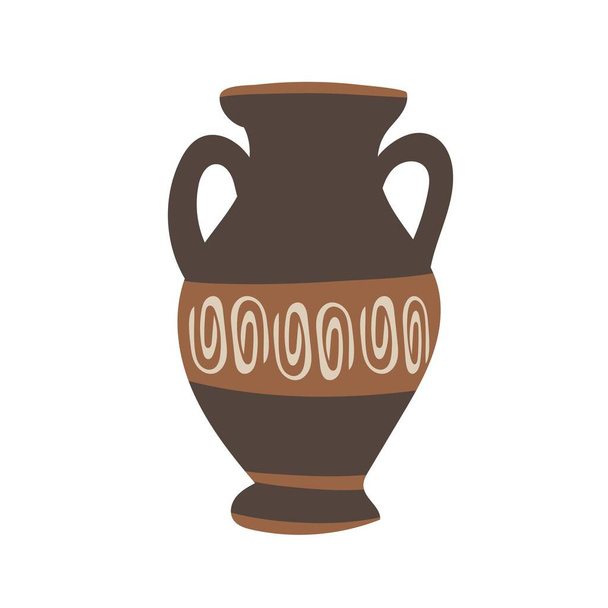 Ancient Greek vase. Pottery vector. Antique jug from Greece. Old clay amphora, pot, urn or jar for wine and olive oil. vintage ceramic icon isolated. Flat cartoon art with ornament decoration. - Vector, afbeelding