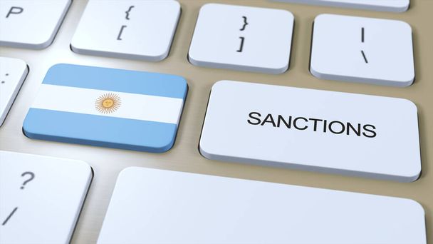 Argentina impõe sanções contra algum país. Sanções impostas à Argentina. Botão de teclado Empurre. Ilustração da política Ilustração 3D. - Foto, Imagem