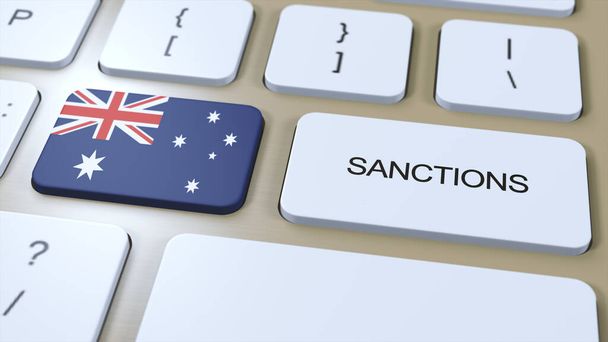 Австралия вводит санкции против какой-то страны. Санкции, наложенные на Австралию. Нажатие кнопки клавиатуры. Политика в 3D-формате. - Фото, изображение