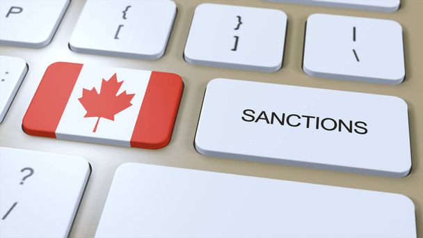Канада вводить санкції проти деяких країн. Внесені в Канаду. Клавіатура Button Push. Політика 3D Ілюстрація. - Фото, зображення