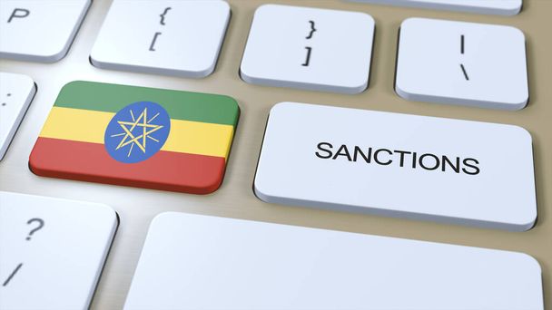 Ефіопія вводить санкції проти деяких країн. Внесок до Ефіопії. Клавіатура Button Push. Ілюстрація політики 3D Ілюстрація. - Фото, зображення