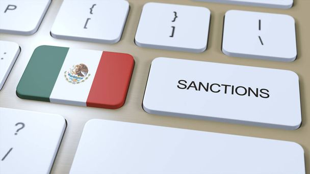 Мексика вводить санкції проти деяких країн. Внесені в Мексику. Клавіатура Button Push. Ілюстрація політики 3D Ілюстрація. - Фото, зображення