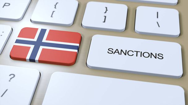 Норвегія ввела санкції проти деяких країн. Встановлений на замовлення Норвегії. Клавіатура Button Push. Ілюстрація політики 3D Ілюстрація. - Фото, зображення