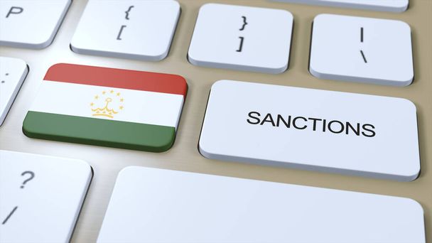 Tayikistán impone sanciones contra algún país. Sanciones impuestas a Tayikistán. Pulsador de teclas. Ilustración política Ilustración 3D. - Foto, imagen