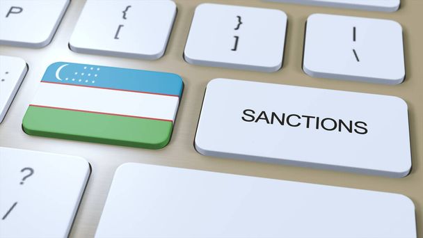 Uzbekistán impone sanciones contra algún país. Sanciones impuestas a Uzbekistán. Pulsador de teclas. Ilustración política Ilustración 3D. - Foto, imagen