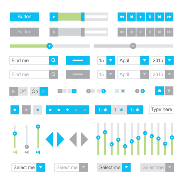 Blue    UI elements vector. Button, selector, ckeckbox, searchfield etc. - Vector, Image