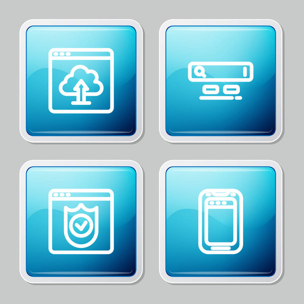 Set line Felhő feltöltés, Keresőmotor, Böngésző pajzzsal és Mobiltelefon ikon. Vektor - Vektor, kép