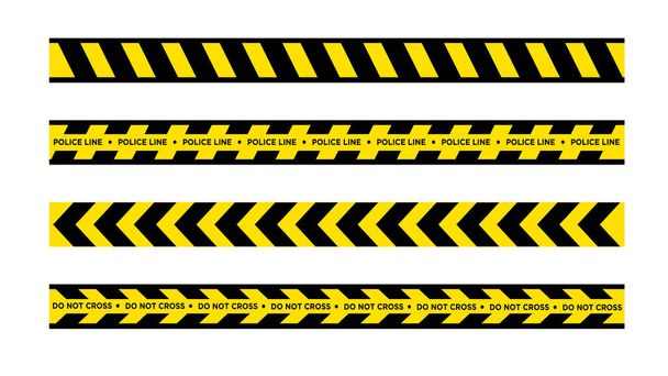 Conjunto de cintas de advertencia negras y amarillas aisladas sobre fondo blanco. Ilustración vectorial. - Foto, imagen