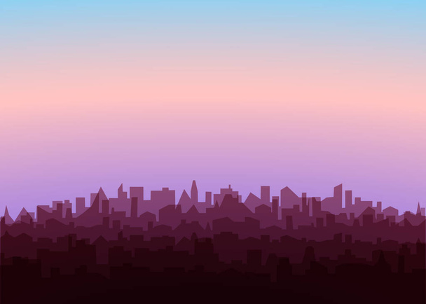 A paisagem urbana com o nascer do sol. Paisagem de manhã de silhuetas de cidade modernas. Contexto citálico. Ilustração Jpeg - Foto, Imagem
