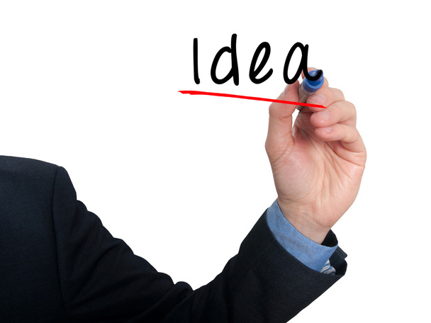 Businessman writing Idea in the air - Stock image - Foto, Imagem