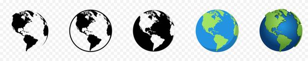 Globo de Tierra. Globo de la Tierra en diferentes diseños. Web plana y diseño 3d. Earth Globe, planeta. ilustración vectorial - Vector, Imagen