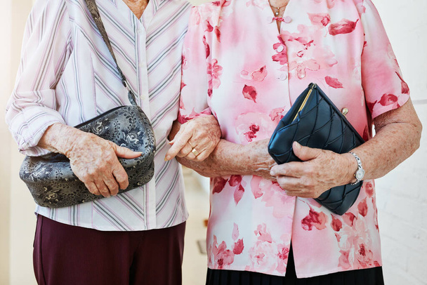 Day out with just the girls. two elderly women holding their bags and linking arms - Zdjęcie, obraz