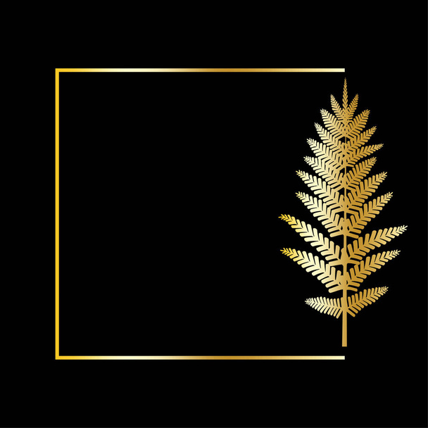 Golden frame with fern. Fern frame on black background. Vector illustration. EPS 10. - Вектор, зображення