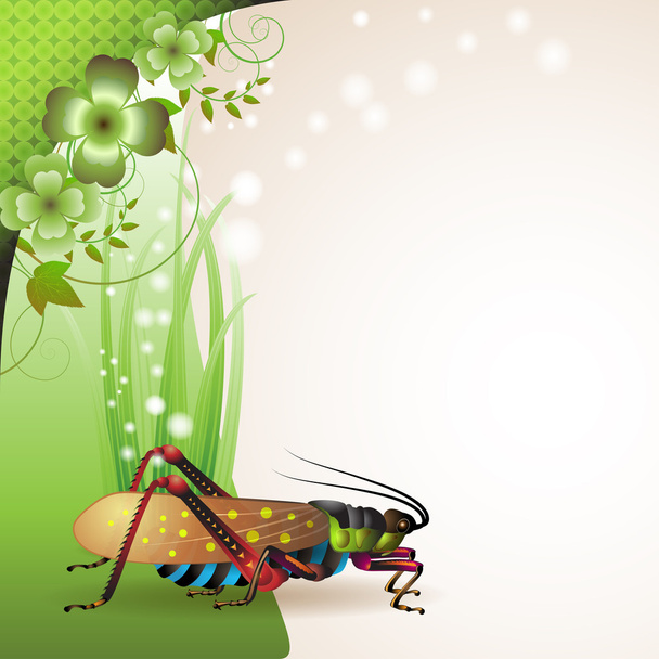 Grasshopper on grass - Вектор,изображение