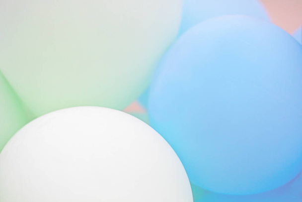 abstract background of blue white and lime balloons, horizontal - Fotó, kép