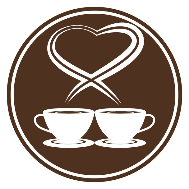 Coffee cups with steam in heart shape - Vector, Image