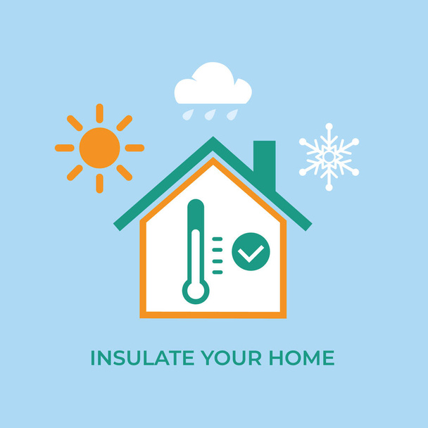 Energiatehokas koti: eristää talosi ja estää lämpöhäviöt - Vektori, kuva