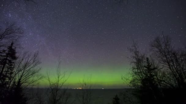 Fisheye timelapse of aurora dancing over lake superior - Footage, Video