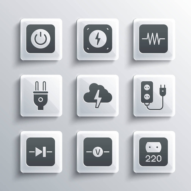 Set Voltmeter, Elektrický zásuvka, Rozšíření, Oblak a blesk, Dioda elektronický obvod, zástrčka, Power button a ikona Odpor. Vektor - Vektor, obrázek