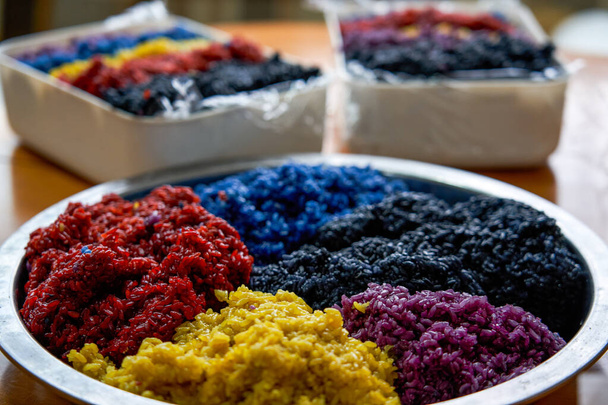 Traditional food of Chinese Tomb Sweeping Festival, five-color glutinous rice - Photo, Image