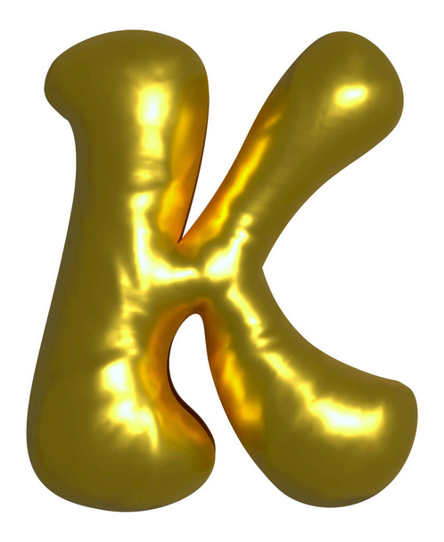 光沢のあるゴールドバルーン金属文字K資本金、 3Dクリップ - 写真・画像