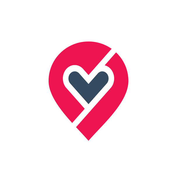 Mapa pin y diseño de logotipo de forma de corazón, concepto de lugar favorito - Vector, imagen