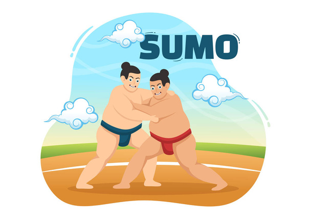 Сумо Боротьба ілюстрація з японським традиційним бойовим мистецтвом та спортивною діяльністю у плоскій мультяшній руці шаблони посадки
 - Вектор, зображення