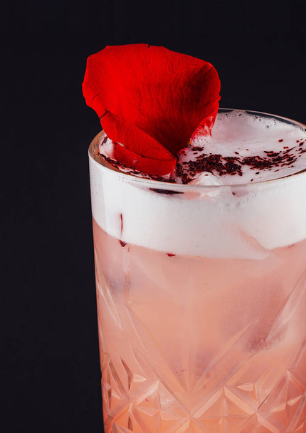 Clover club cocktail drink with raspberry and rose petal - Photo, Image