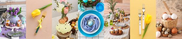 Collage of beautiful table settings for Easter dinner - Photo, Image