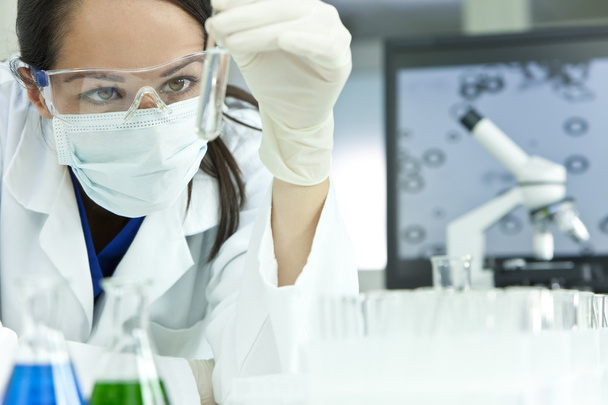 Female Scientist or Woman Doctor With Test Tube In Laboratory - Фото, зображення