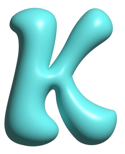 Μπλε μπαλόνι γράμμα K κεφάλαιο, 3D αλφάβητο εμφάνιση γραμματοσειράς - Φωτογραφία, εικόνα
