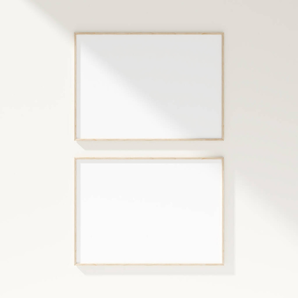 Minimal frame mockup on white wall. Poster mockup. Clean, modern, minimal frame. 3d rendering. - 写真・画像