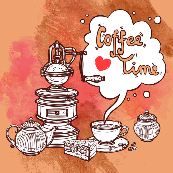 Kaffee-Skizze Hintergrund - Vektor, Bild