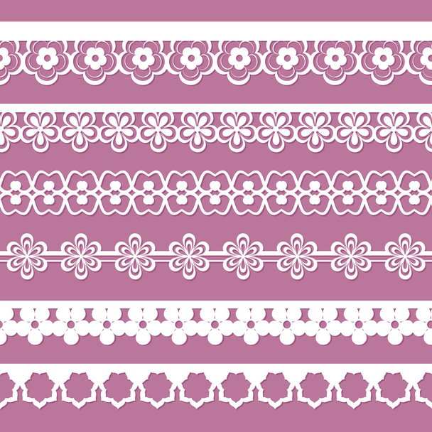 Set of seamless paper floral laces - Vektör, Görsel