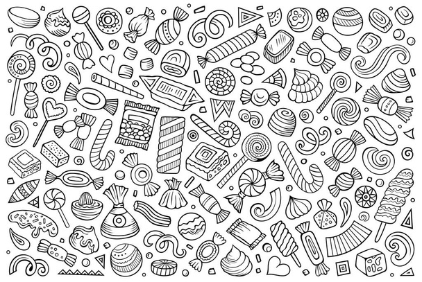 Line art doodle cartoon set of Candies theme items, objects and symbols - Φωτογραφία, εικόνα